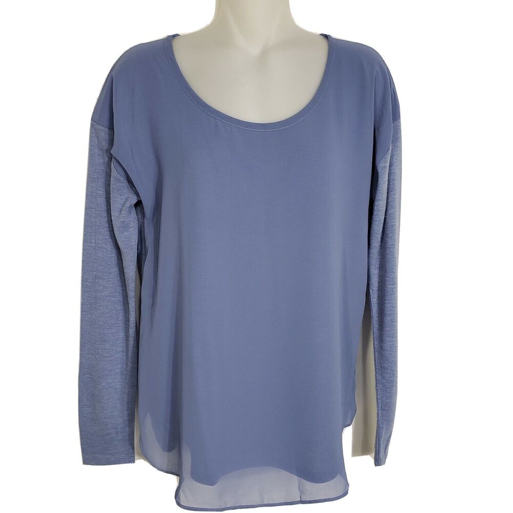 Ann Taylor Womens Top Size Small Long Sleeve Knit Blue Scoop Neck Lined Rayon
